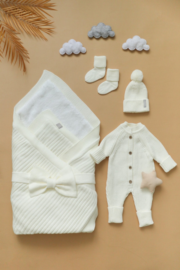 Комплект вязаный из 5-и предметов Молочный 