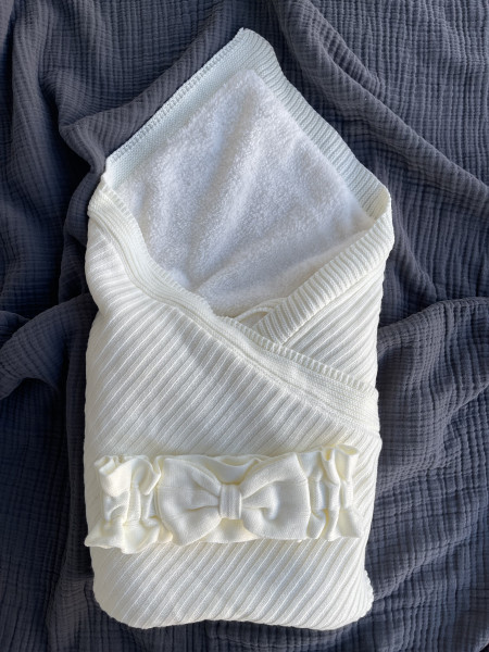 Конверт-одеяло  Лапша на шерпе с бантом Молочный 