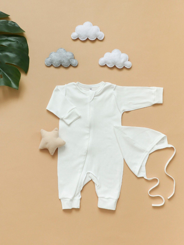 Комбинезон трикотажный на молнии "Полоска" Молочный 