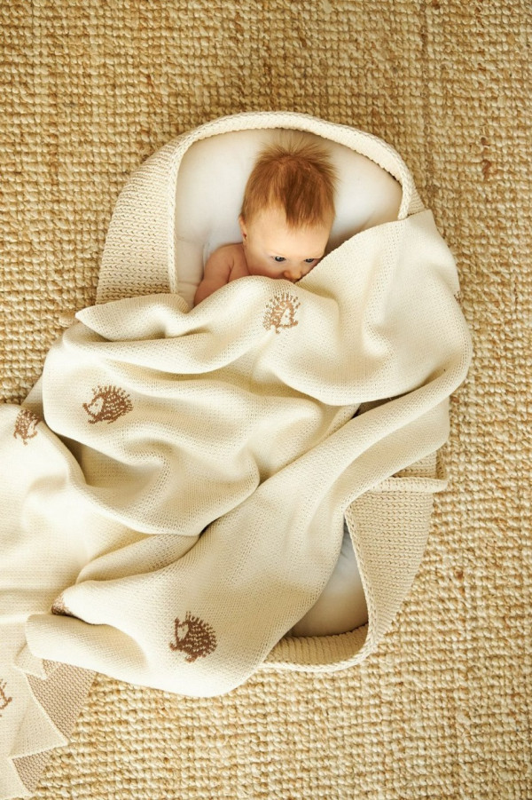 Плед ёжики из 100% органического хлопка 105*85см Молочный