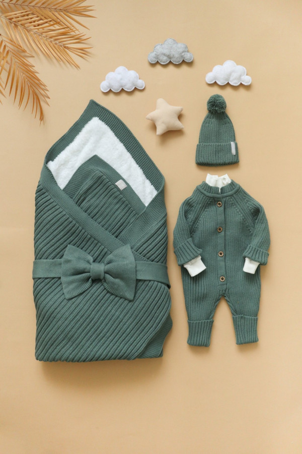 Комплект вязаный из 5-и предметов Зелёный 