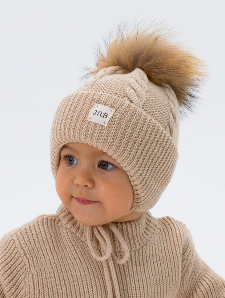 Шапка коса с подкладом (меринос) Бежевый 