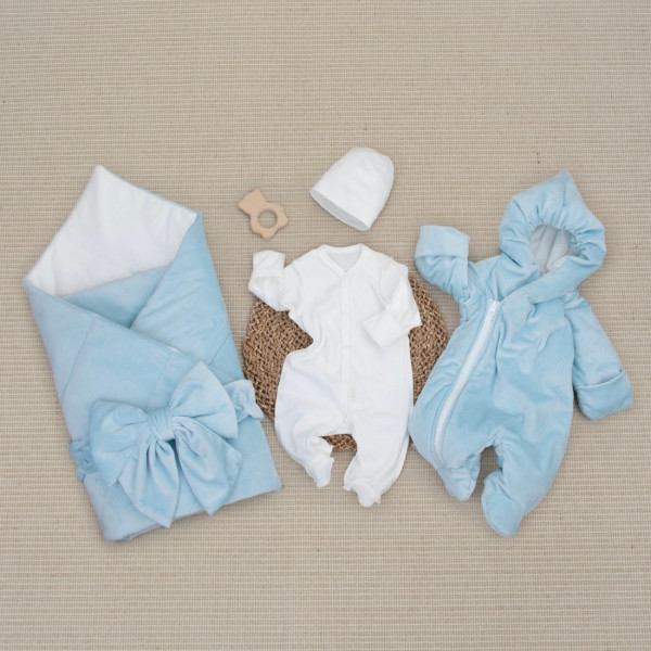 Комплект на выписку 5 предметов "Классика", демисезонный, темно-голубой