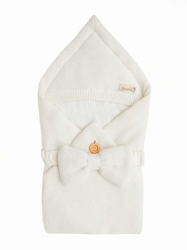 Конверт-одеяло вязаный на выписку, молочный, 85см.