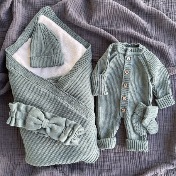 Комплект на выписку из 5-ти предметов (Конверт-одеяло Лапша на шерпе )  Хаки