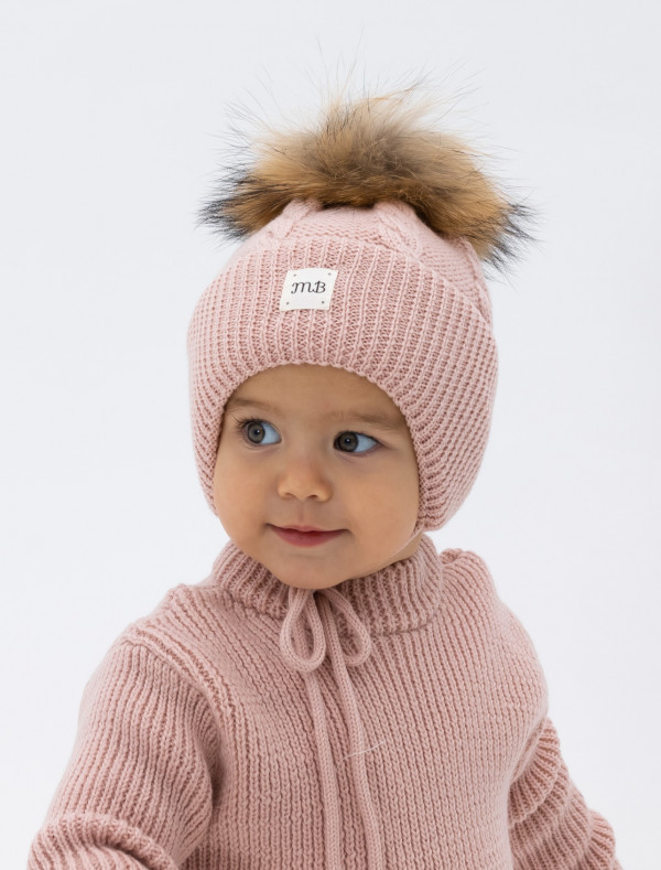 Шапка коса с подкладом (меринос) Пудровый 