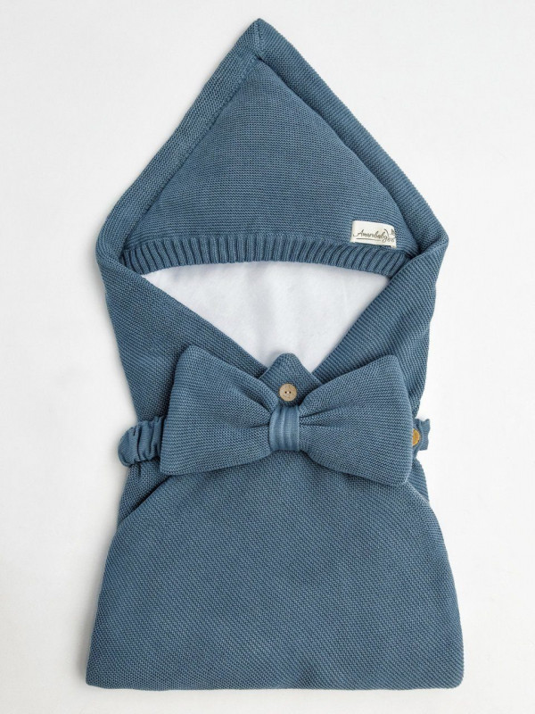 Конверт-одеяло  вязаный на выписку Джинс  85см.