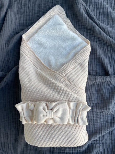 Конверт-одеяло Лапша на шерпе с бантом Бежевый 