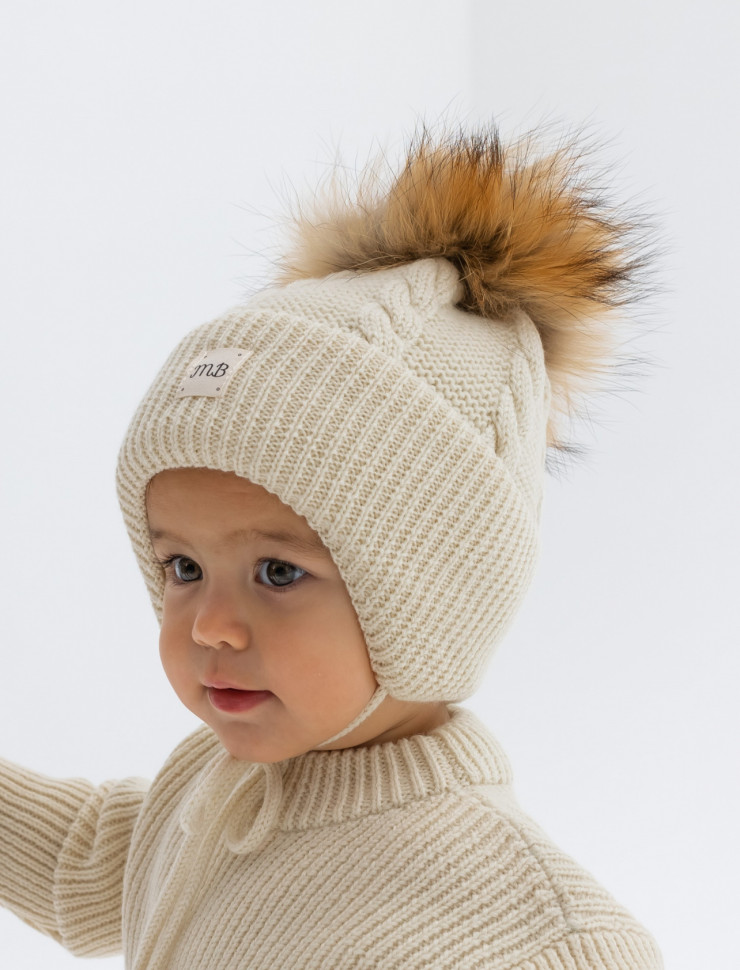 Шапка коса с подкладом (меринос) Молочный Шапка коса с подкладом (меринос) Молочный