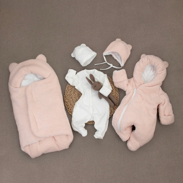 Комплект на выписку 5 предметов "Пушуня", демисезонный, пудра