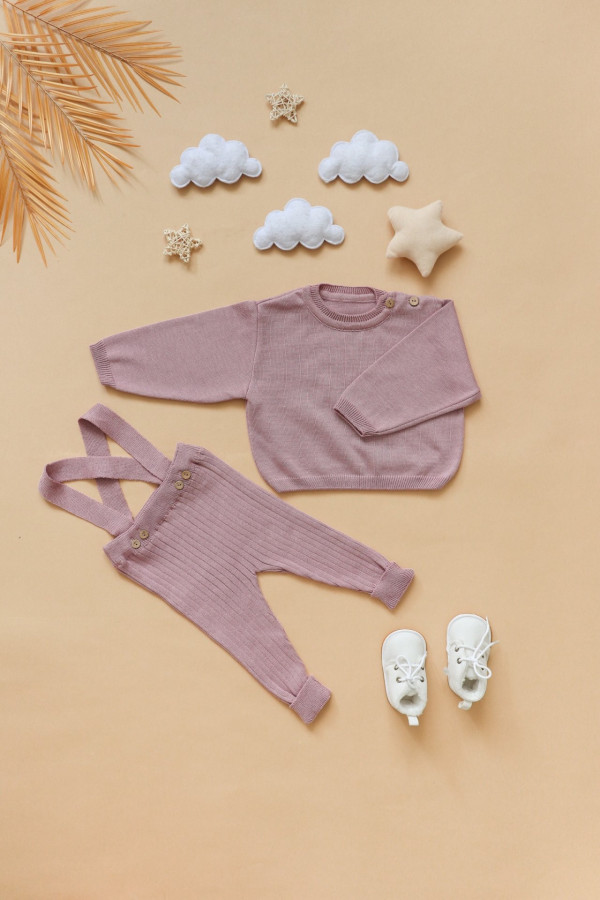 Комплект вязаный для малыша Пудровый