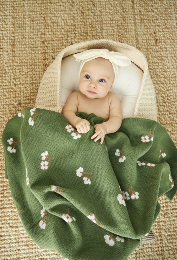 Плед хлопок из 100% органического хлопка 105*85см Оливковый 