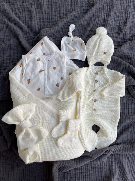  Комплект на выписку из 8-и предметов "ALPACA" молочно-горчичный