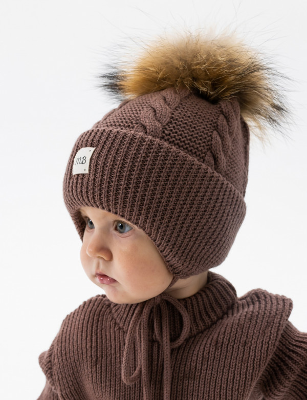 Шапка коса с подкладом (меринос) Кофейный 