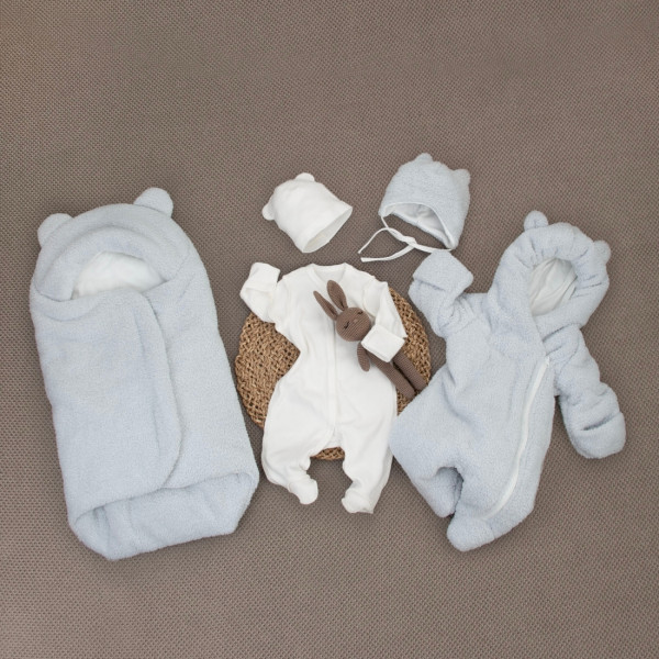 Комплект на выписку 5 предметов "Пушуня", демисезонный, светло-серый