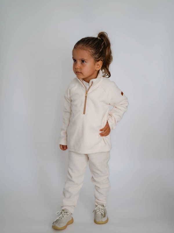 Флисовый костюм (кофта+брюки) молочный