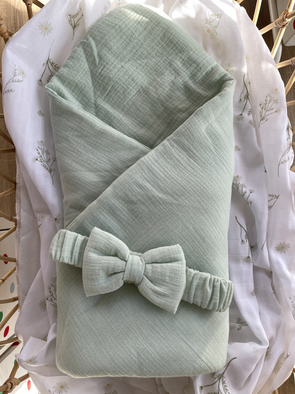 Конверт-одеяло с бантом "Жатка" Ментол 