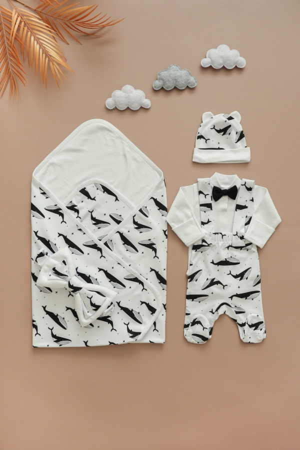  Летний комплект на выписку для мальчика Черно-белый