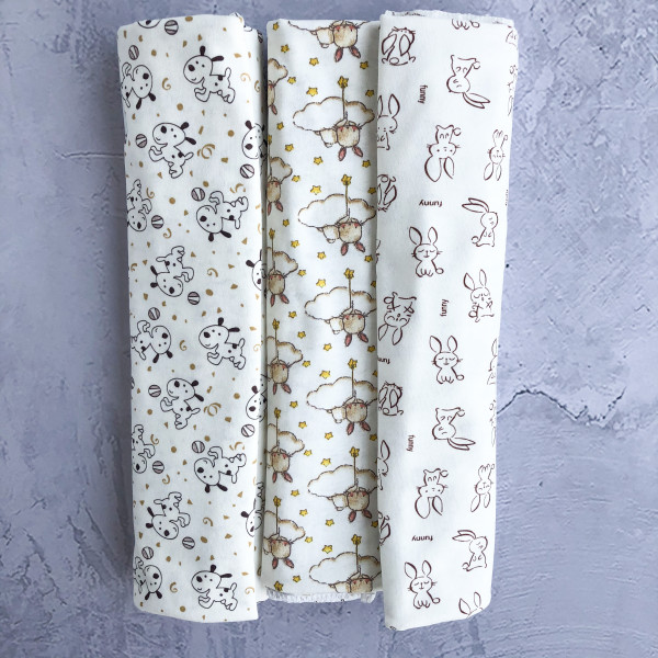 Пеленки трикотажные 3 шт 120*90 см Щеночек/Зайка на облачке/Зайка